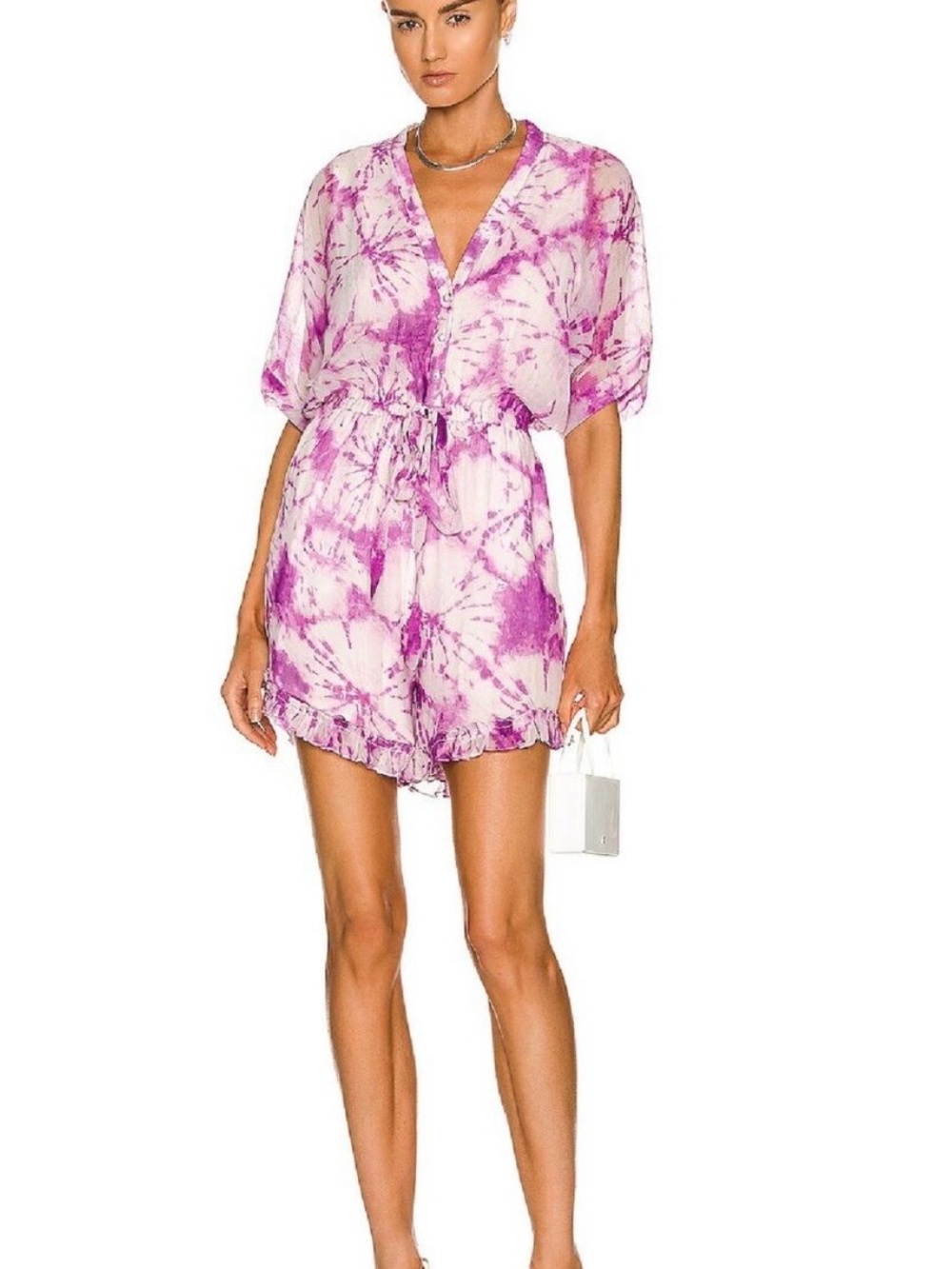 Rococo Sand Pink Tie-Dye V-Neck Short Romper